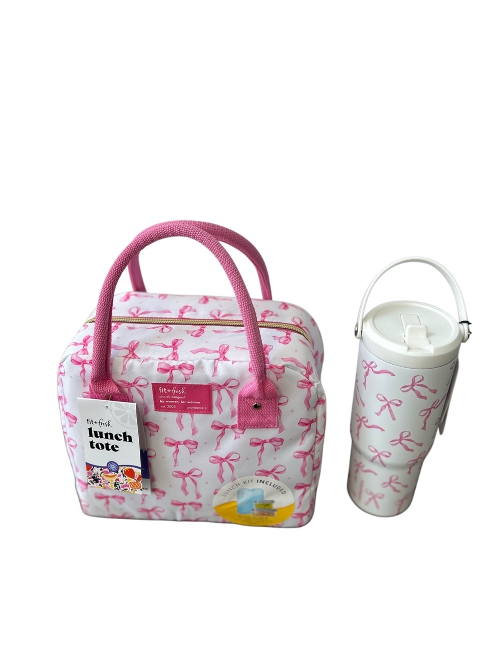 NWT Fit & Fresh Pink Coquette Bow Lunch Bag & Tumbler Set 🎀